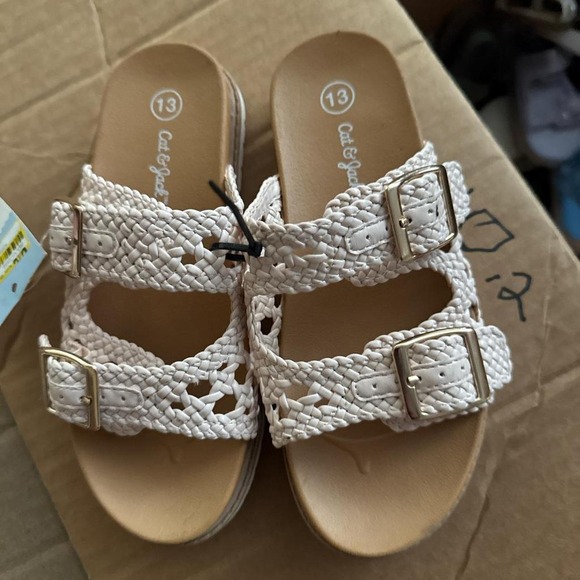 Shoes - Cat & Jack Girls White Woven Braided Double Buckle Platform Sandals Size 13